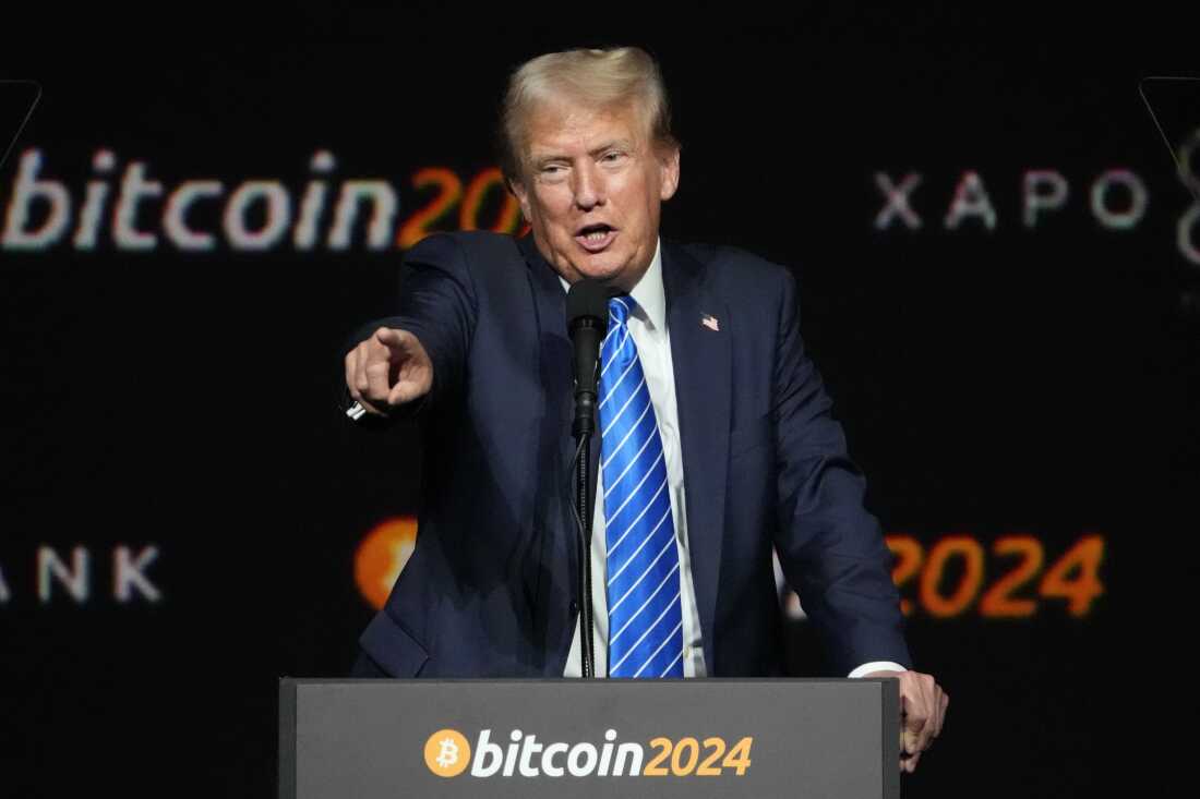 Le président Donald Trump, alors en campagne électorale pour chercher à être réélu, s'exprime lors de la conférence Bitcoin 2024 le samedi 27 juillet 2024 à Nashville, Tennessee.