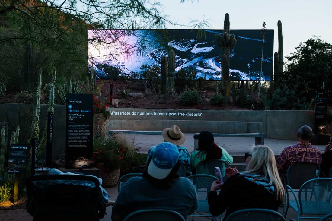 Les visiteurs regardent Horizon | Mentions légales de FRAMERATE : Desert Pulse le 14 avril 2026 au Desert Botanical Garden à Phoenix, Arizona.