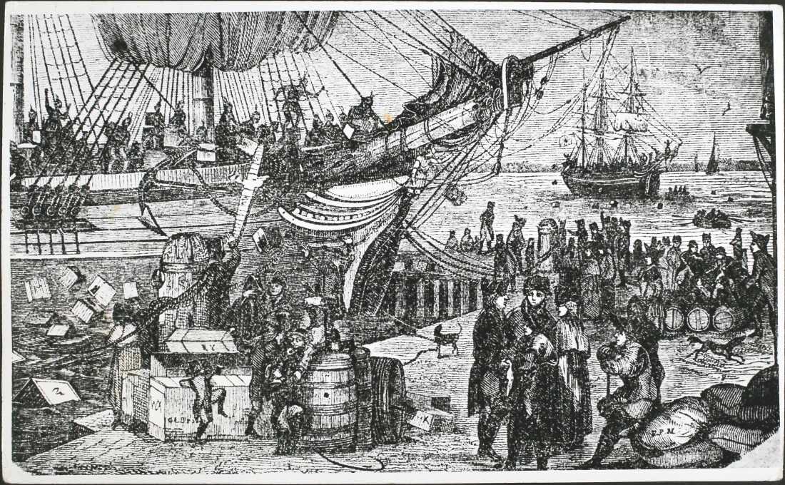 Une illustration de la Boston Tea Party, lorsque les colons ont déversé le thé de la Compagnie britannique des Indes orientales dans le port le 16 décembre 1773. Certains récits disent que cela a marqué un moment charnière où les Américains ont commencé à aimer le café. Mais un historien affirme que les Américains buvaient beaucoup de café auparavant.