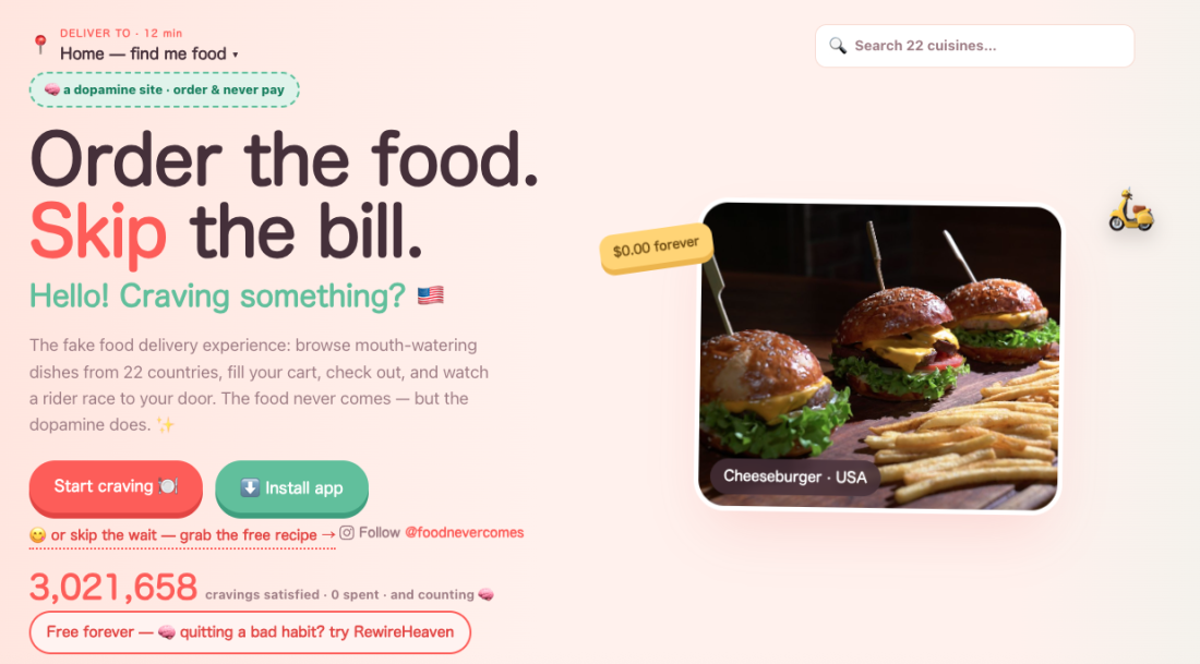 La Une du site Food Never Comes