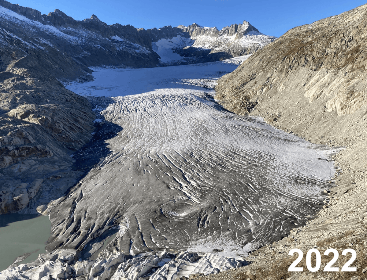 La fonte des glaces expose les roches nues d'un glacier suisse, alors que la hausse des températures accélère la perte de glace à travers les Alpes.